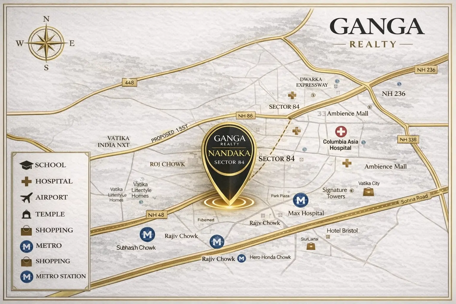 Ganga Realty Nandaka Sector 84 Gurgaon Location Map